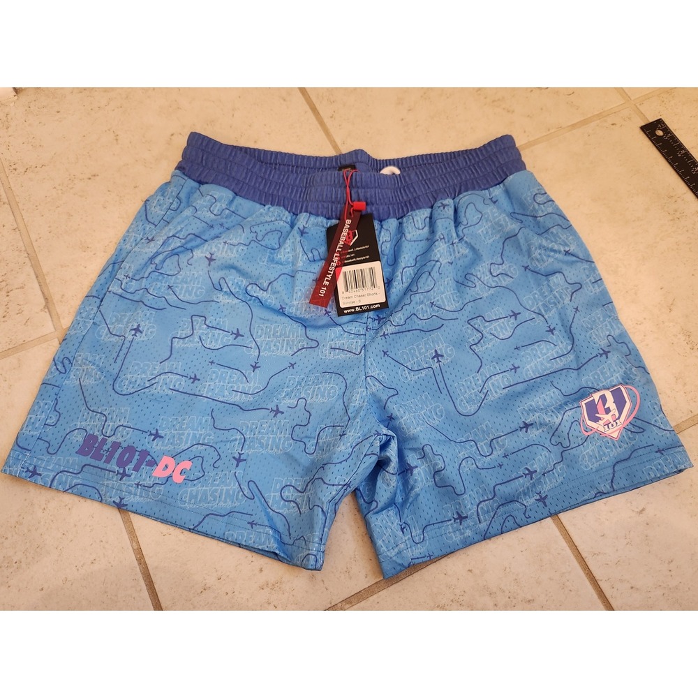 Baseball Lifestyle 101 Dream Chaser Mesh Shorts Sunrise Blue Mens Small NWT